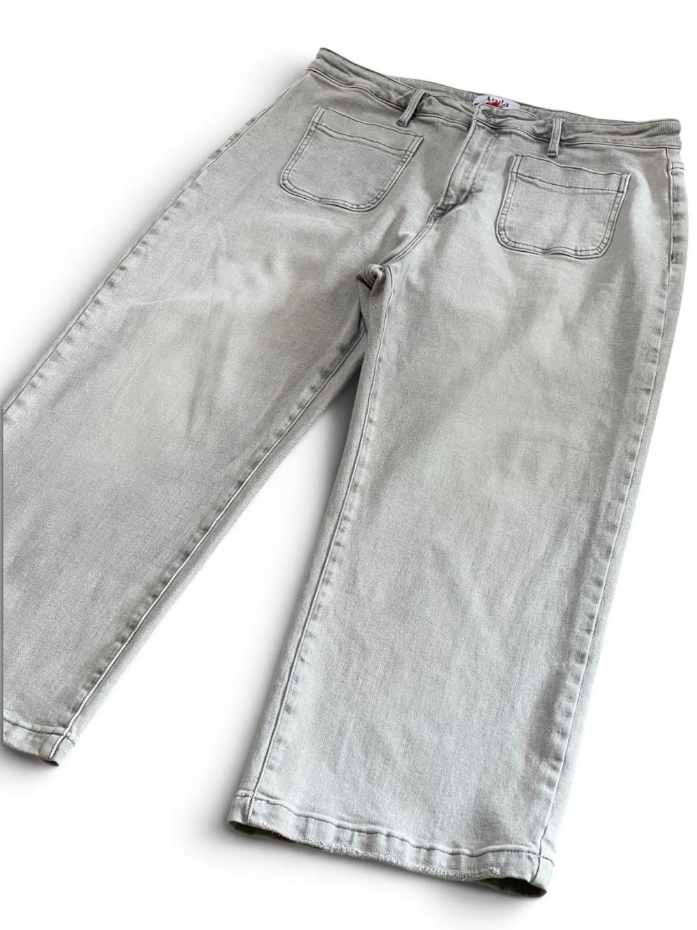 Arula Faded Gray Denim Wide Leg Jeans Sz 16 High Rise Front Pockets Distressed